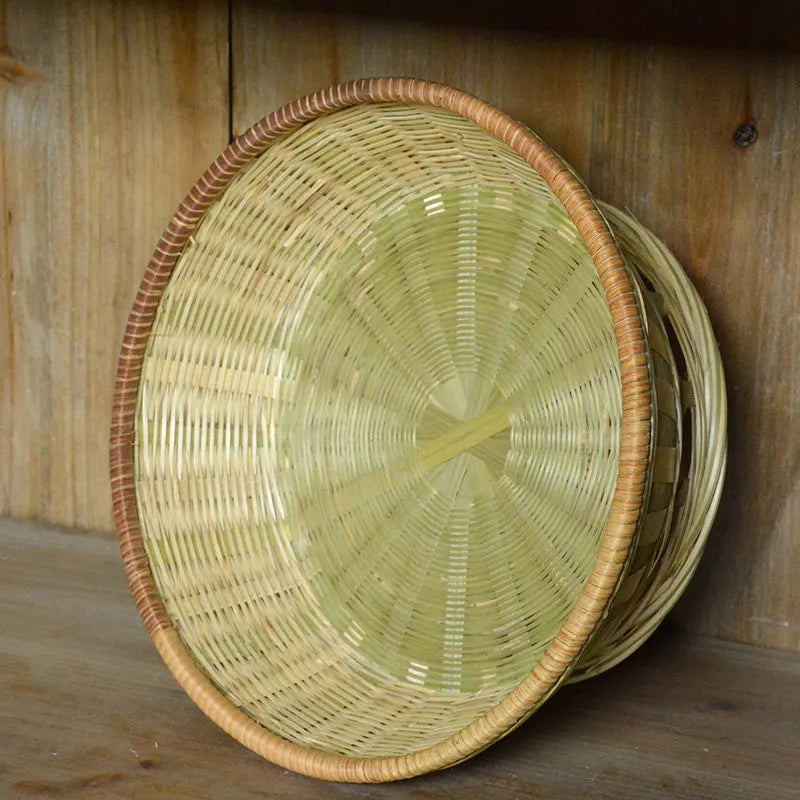 Handmade natural bamboo storage basket in three different sizes for household organisation
