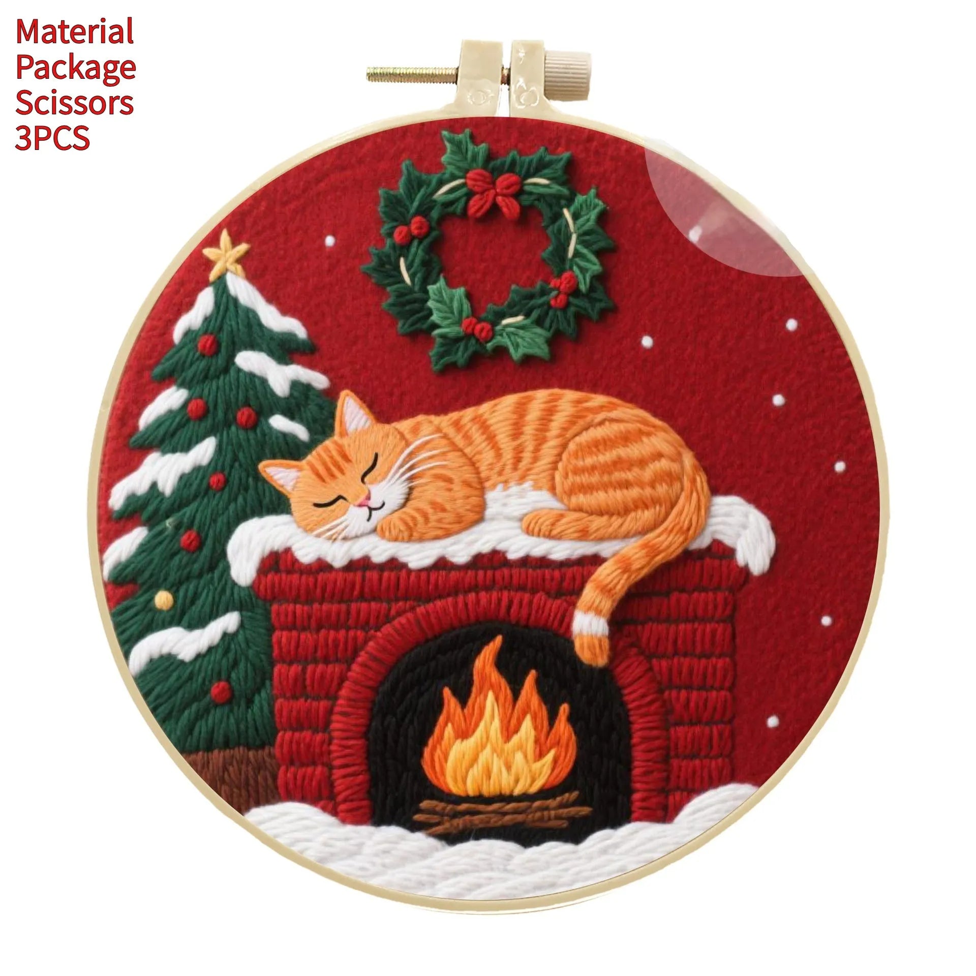 Embroidery material kit with autumn fruit designs on cotton-linen fabric