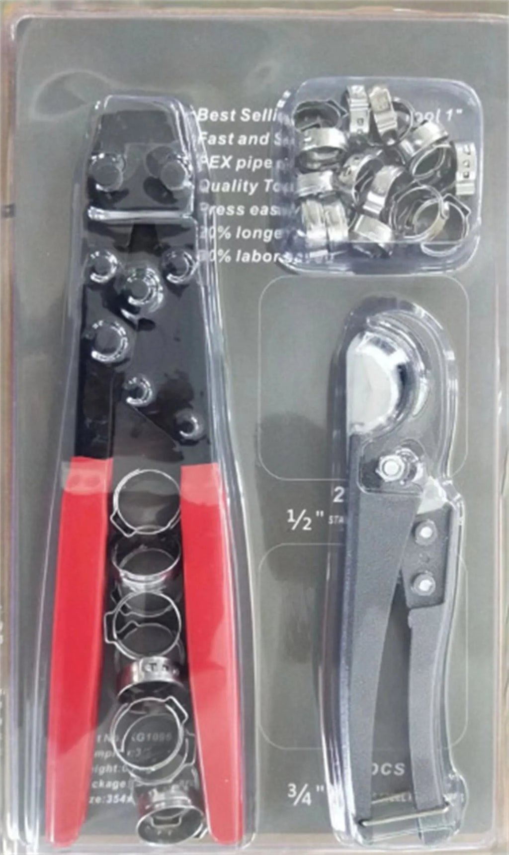 Red metal PEX clamp set with carbon steel cutting edge for pipe fitting