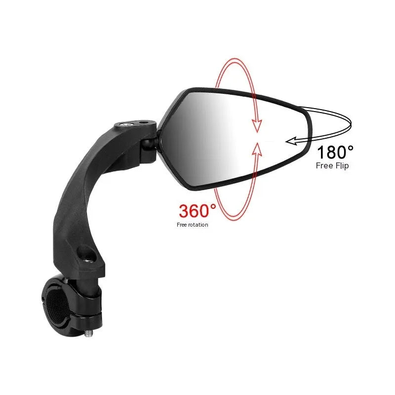 Black PMMA acrylic bicycle rearview mirror with rotatable mount for mountain bikes