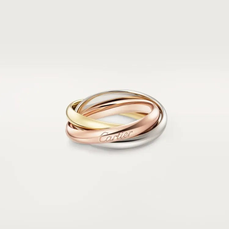 Three-band geometric couple rings in sterling silver with custom text elements and diamond options