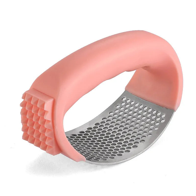 Stainless steel garlic press with modern design in choice of four colours for kitchen use