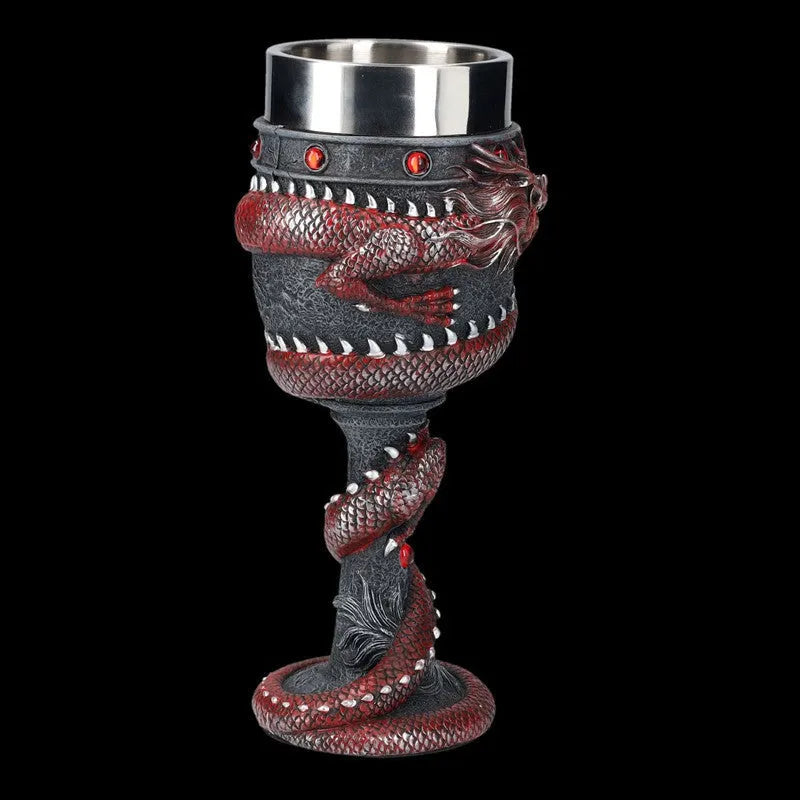 Chinese dragon design stainless steel wine glass with 3D resin decoration in gold colour