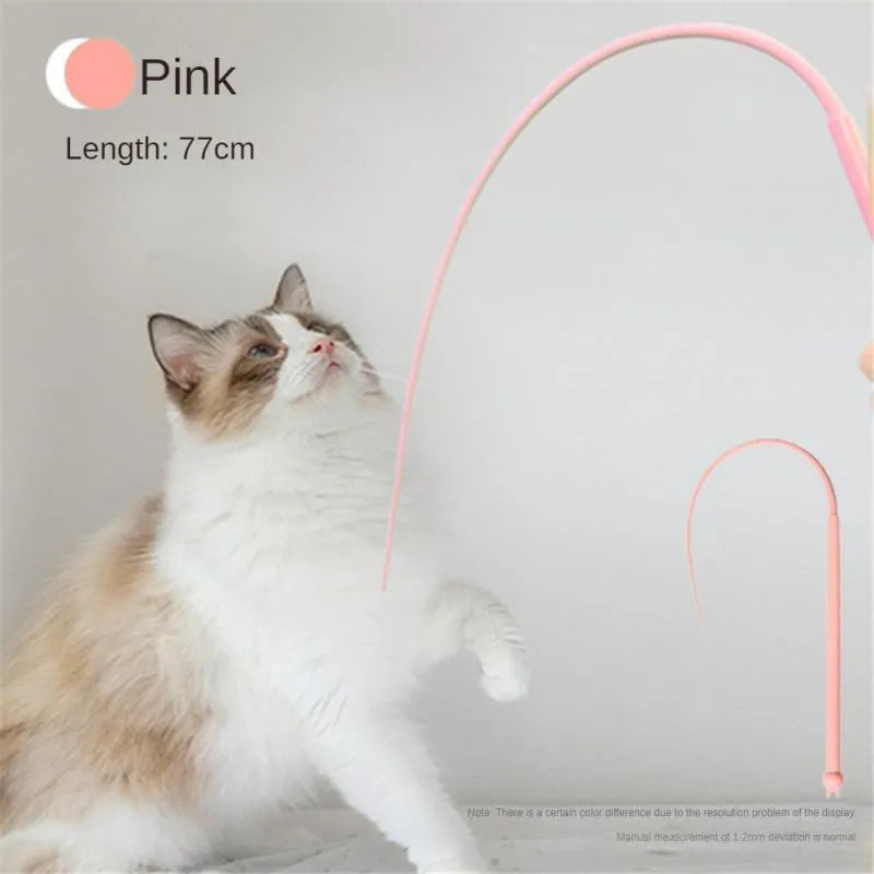 Blue silicone mouse tail cat teaser toy with cat head design measuring 80cm length