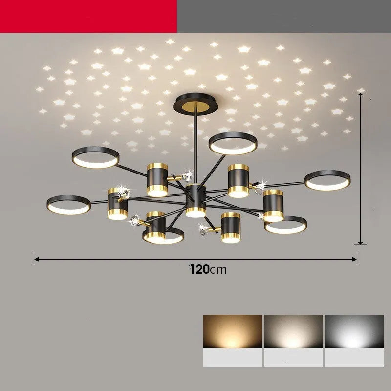 Black 13-head Nordic star chandelier with iron construction and remote control