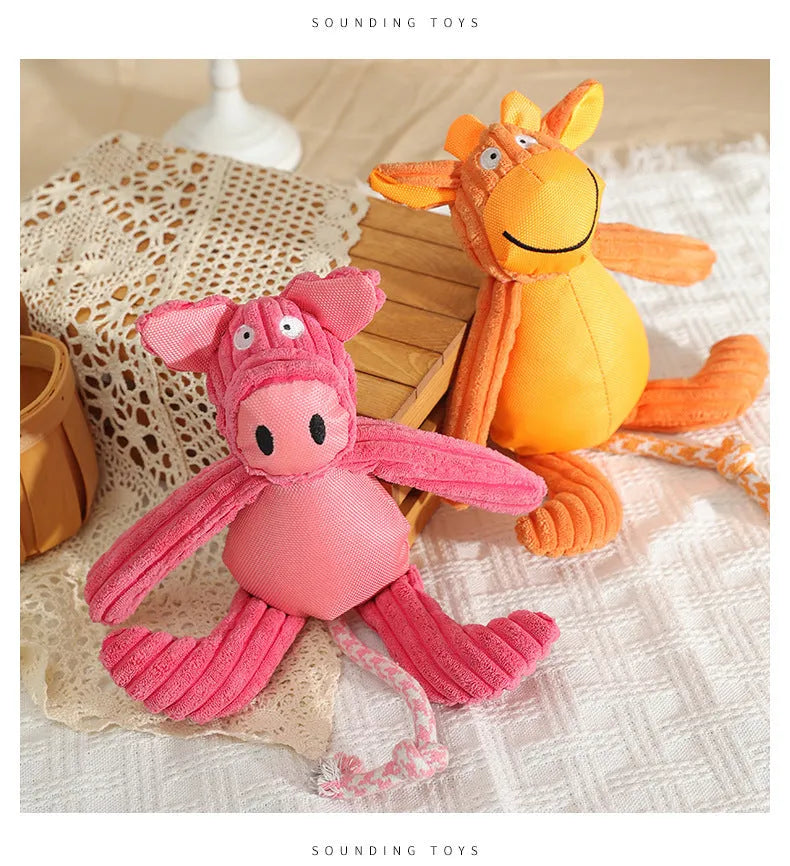 Plush dog toy in cow or pig cartoon design, 40x32cm, 135g, orange or pink, bite-resistant sounding toy
