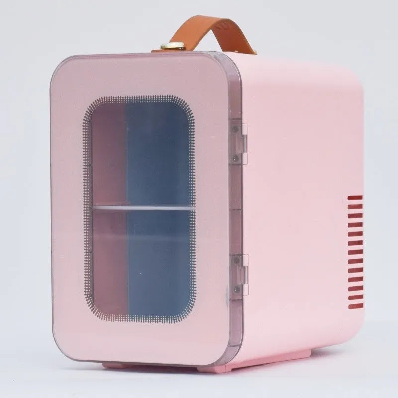 Black pink and white dual-use 12V 6L mini refrigerator with transparent door for cars and homes