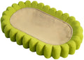 Green oval-shaped cat scratcher pad with sisal surface serving as a scratching area and cat bed.