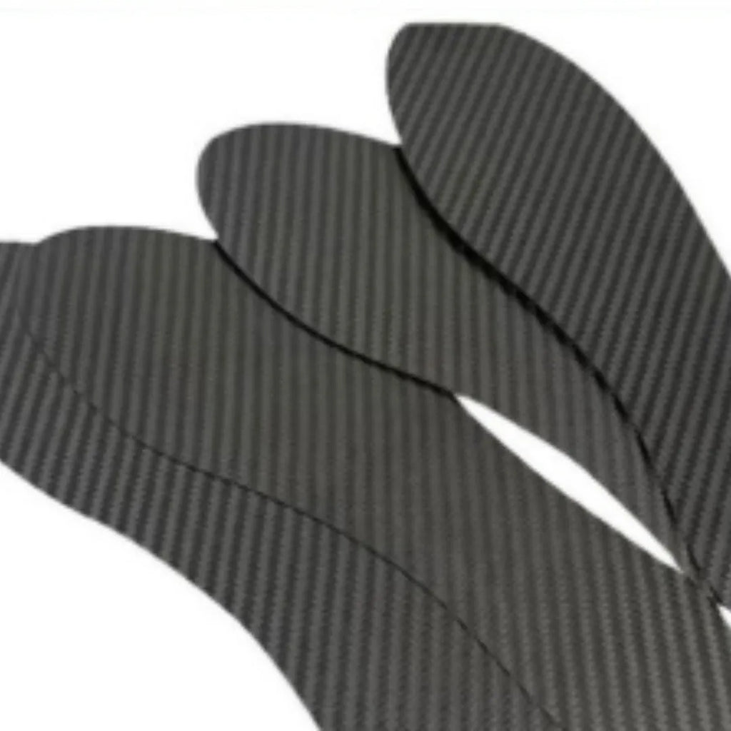 Black 3K carbon fiber running insoles showing full palm design and thickness options