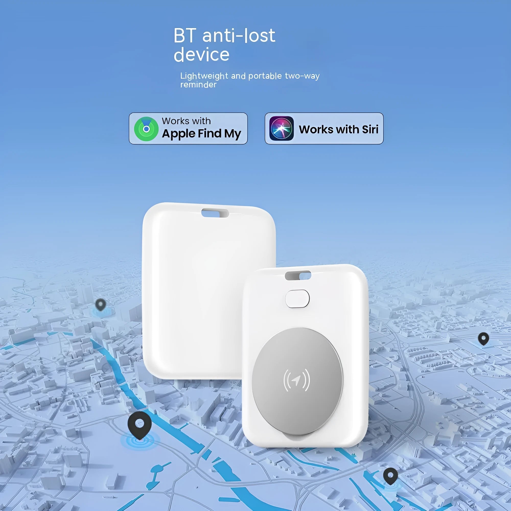 White ABS plastic pet tracking device for Apple users weighing 0.05kg with portable attachment