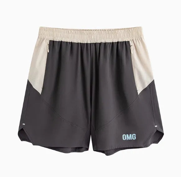 Men's loose grey workout shorts with elastic waist and lace-up closure for gym training