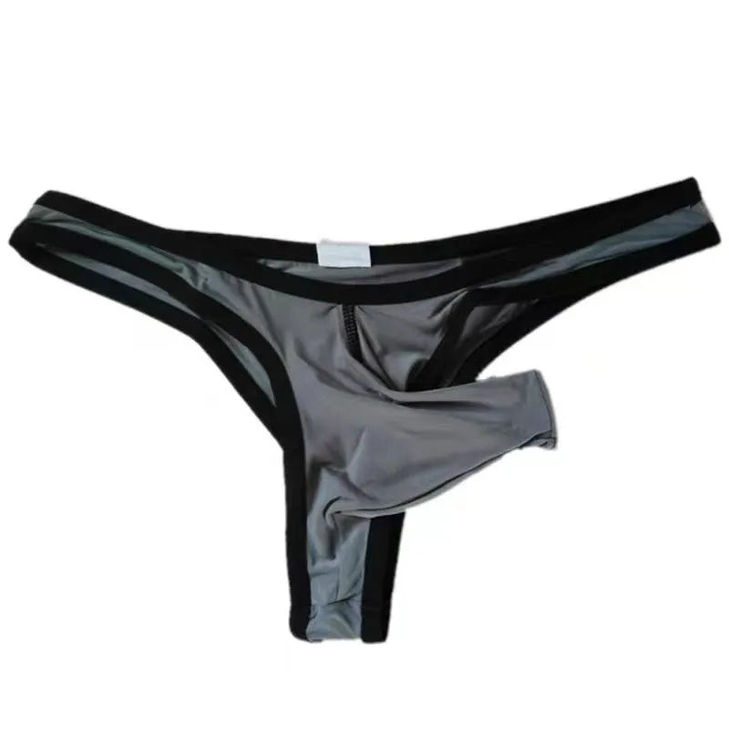 Men's Ice Silk nylon briefs in army green colour on a white background.