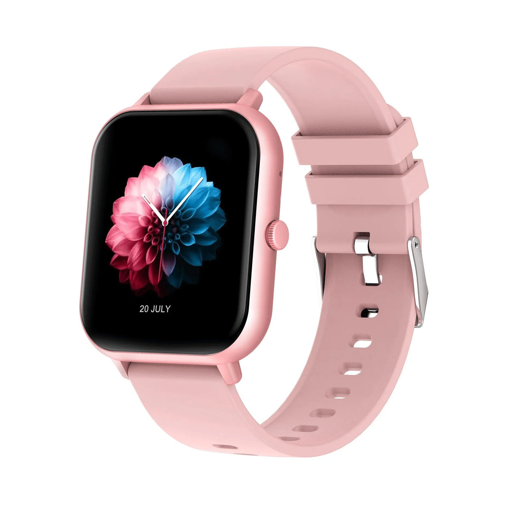 Black Bluetooth smart watch with AI voice control and heart rate monitoring on a wrist.