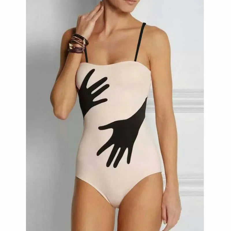 Women's one-piece bikini swimsuit with gauze skirt overlay in polyester fabric