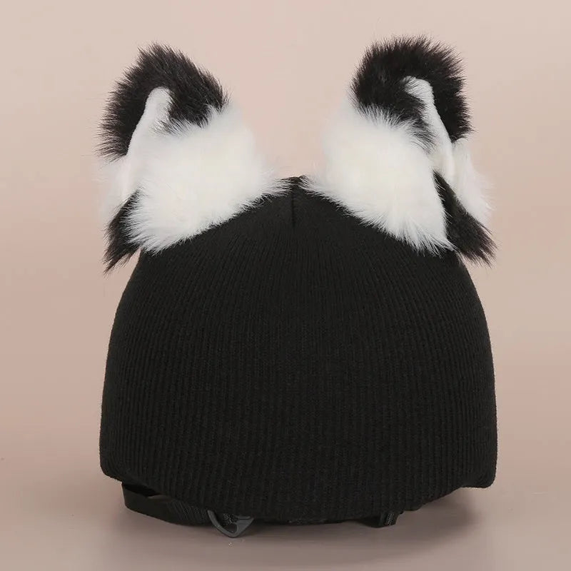 Plush helmet cover with cartoon ear decorations for cycling and costume use