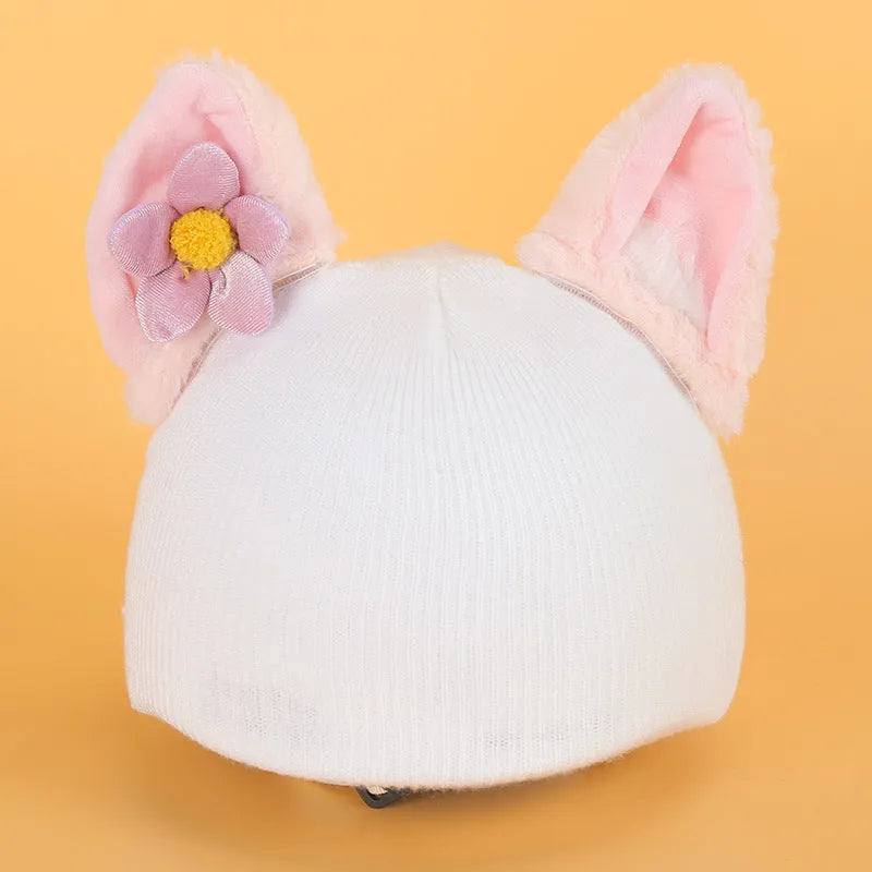Plush helmet cover with cartoon ear decorations for cycling and costume use