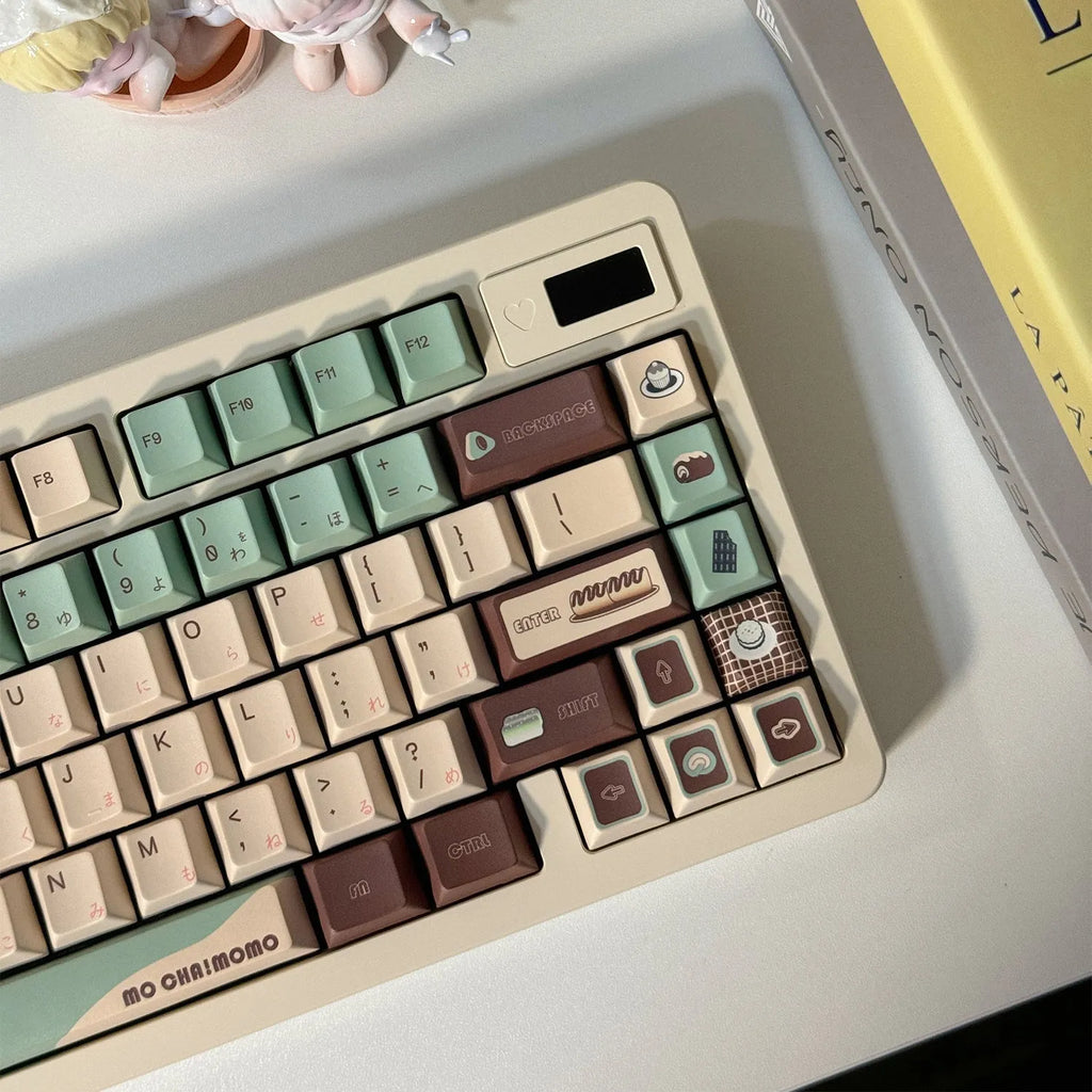 Matcha green theme keyboard keycap set with cross-satellite shafts and full-side sublimation printing