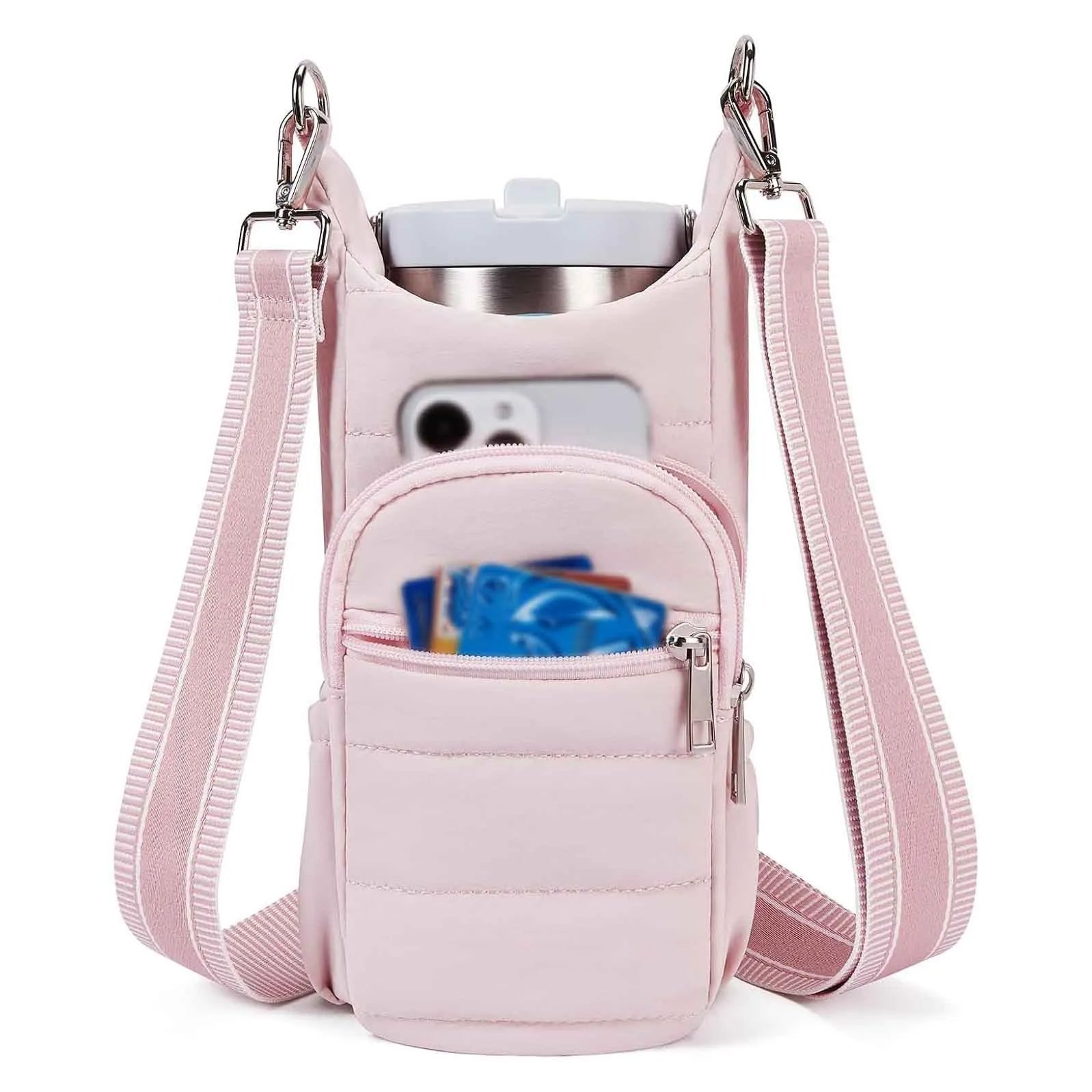 Cloth water bottle bag for bicycles in black, pink, or beige colours