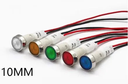 10mm stainless steel edge plastic indicator light with wire in multiple colour options