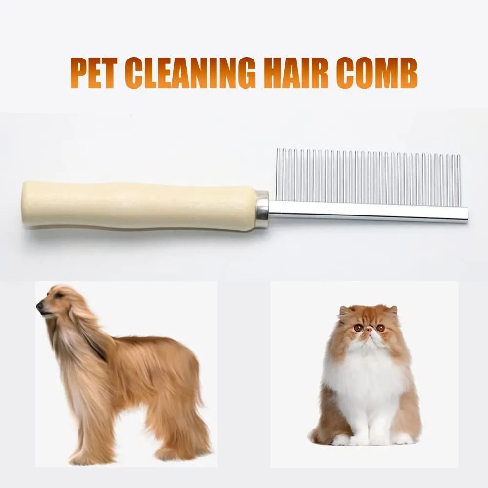 Wooden handle pet grooming comb for dogs and cats with rounded teeth